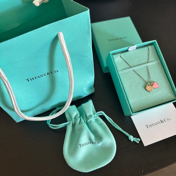 NEW Tiffany & Co. 925 Sterling Mini Hearts Pink Pendant with Diamond Necklace - Picture 1 of 6